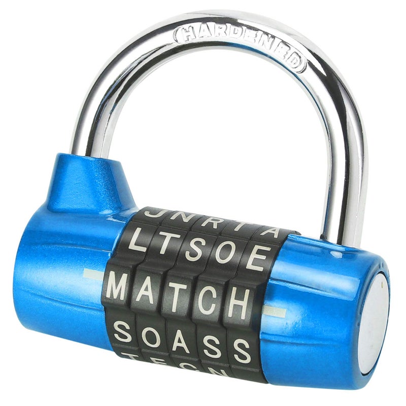Cluckyu Gym Locker Lock,5 Letter Heavy Duty Alloy Padlock Password Sturdy Security Padlock-Easy to Set Your Own Keyless Resettable Combo-Blue - Image 1